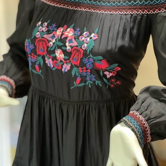 FREE PEOPLE  black with colourful embroidered boho dress. - Picture 5 of 7